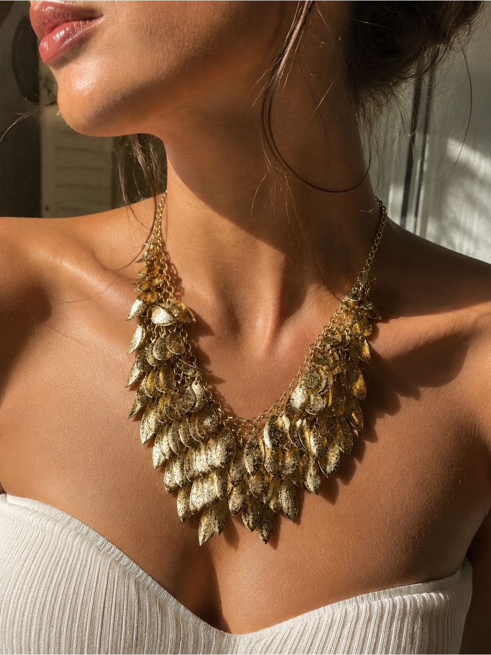 Gold Layered Leaf Bib Necklace